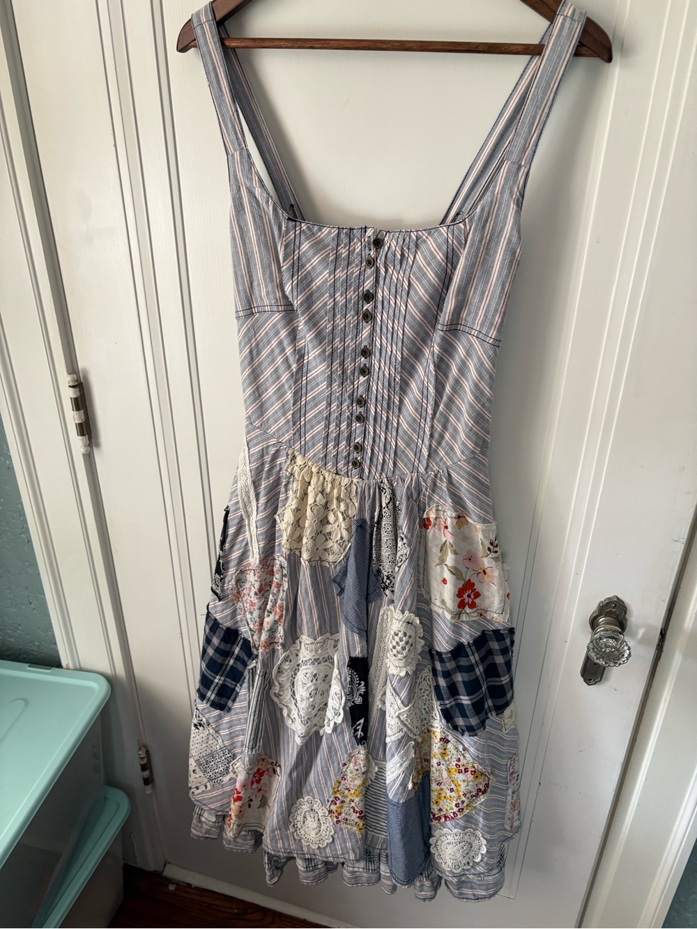 Pilcro Blue and White Patchwork Midi Dress - Picture 3 of 13